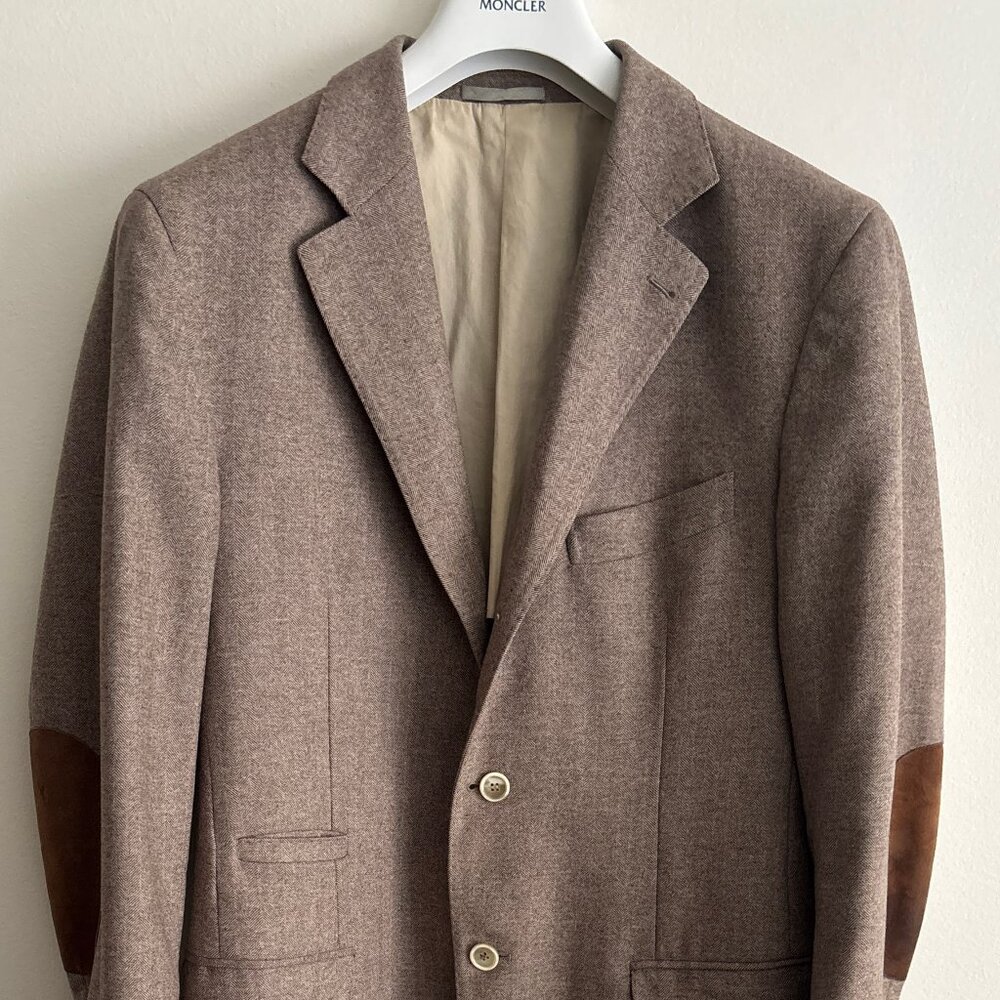 $5500 Brunello Cucinelli Wool Cashmere Herringbone Sport Coat Elbow Patch - 40 - Picture 4 of 16